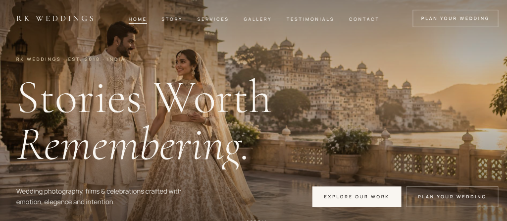 RK Weddings website screenshot